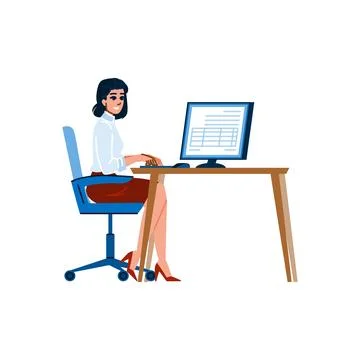 Office worker analyzing data on computer screen Illustrazione stock