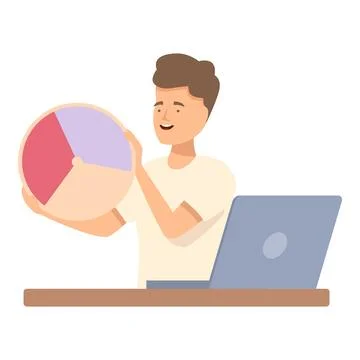 Office worker analyzing financial data with a big pie chart Illustrazione stock