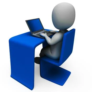 Office worker and computer shows typing Stock Illustration