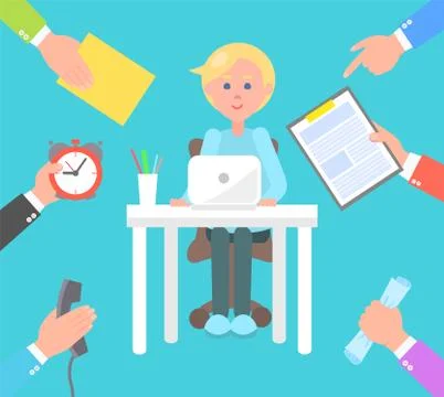 Office Worker and Tasks Set Vector Illustration 库存插图