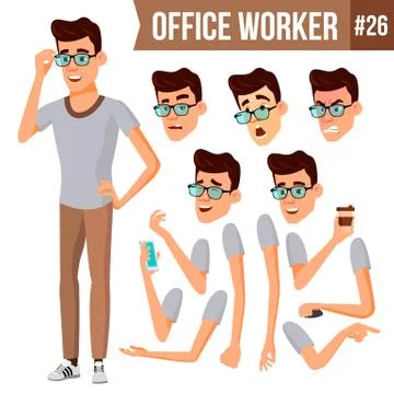 Office Worker . Animation Creation Set. Businessman Worker. Happy Job. Partner Illustrazione stock