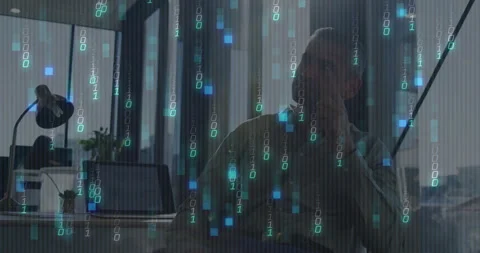 Office worker answering smartphone call while jotting data insights with Video stock 312100217