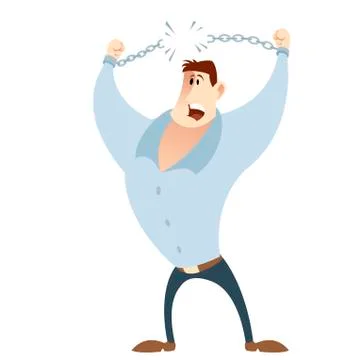 Office worker breaks his chains Stock Illustration
