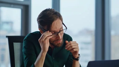 Office worker calling online gesturing to laptop webcam in workplace closeup. Stock Footage 340298579