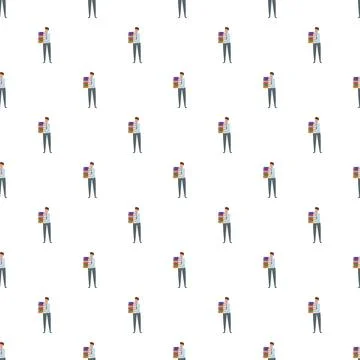 Office worker carrying a heavy stack of folders pattern Stock Illustration
