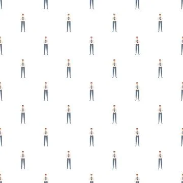 Office worker character holding coffee repeating pattern Stock Illustration