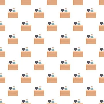 Office worker character working on desk computer seamless pattern 스톡 일러스트