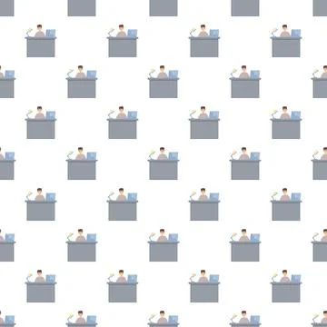 Office worker character working on laptop seamless pattern Stock Illustration