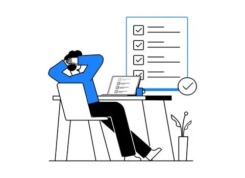 Office worker with completed checklist illustration, Professional success vec Illustrazione stock