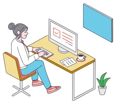 Office worker at the computer. Vector illustration Stock Illustration