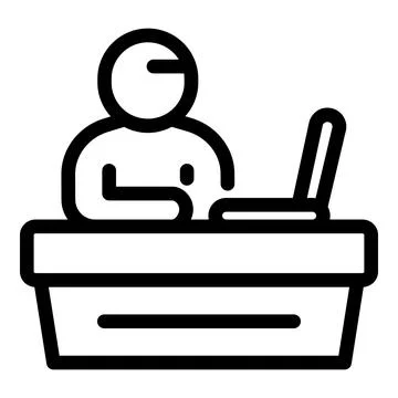 Office worker concentrating at desk using laptop, productivity symbol 스톡 일러스트
