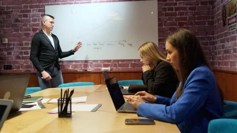 Office worker conducts presentation about new project Stock Footage 276259434