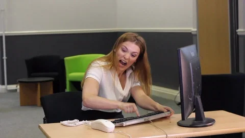 Office worker cracks up in office Stock Footage 90557104