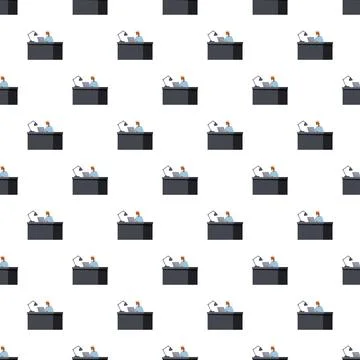 Office worker creating digital content at desk pattern Stock Illustration