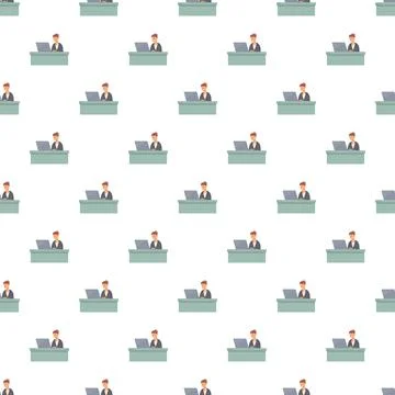 Office worker creating seamless pattern with laptop at desk Stock Illustration