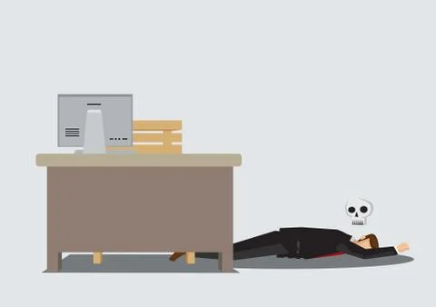 Office Worker Died At Work Cartoon Drawing Vector Illustration 스톡 일러스트