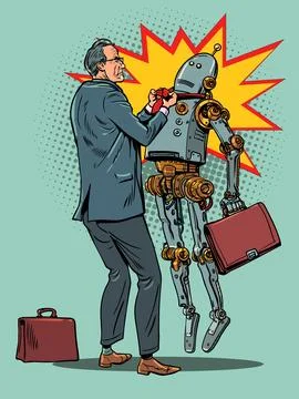 The office worker is dissatisfied with the work of the robot. Protest against イラスト素材