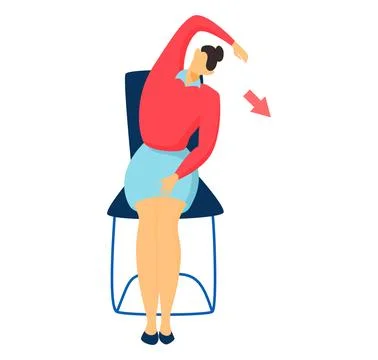 Office worker doing stretching exercises at the desk to relieve back pain Ilustración de archivo