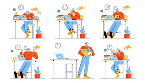 Office worker emotions, different activities set Stock Illustration