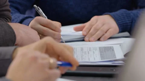 Office worker, enterprise worker, construction team member at a meeting Stock Footage 161954041