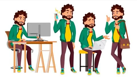 Office Worker . Face Emotions, Various Gestures. Adult Business Male. Successful Stock Illustration