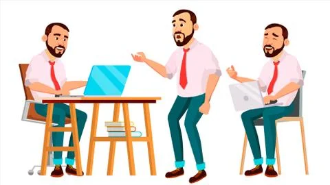 Office Worker . Face Emotions, Various Gestures. Creation Set. Businessman Human Stock Illustration