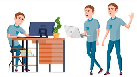 Office Worker . Face Emotions, Various Gestures. Adult Entrepreneur Business Man Stock Illustration