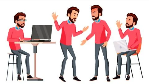 Office Worker . Face Emotions, Various Gestures. Businessman Person. Smiling Stock Illustration