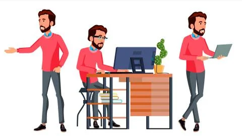 Office Worker . Face Emotions, Various Gestures. Business Human. Smiling Manager Stock Illustration