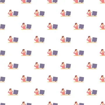 Office worker feeling stressed at desk pattern Stock Illustration