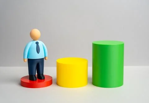 Office worker in the first tier of three. Conditions for career advancement.  Stock Illustration