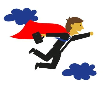 Office worker flies to work. Cartoon. Stock Illustration