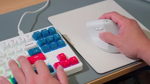 Office Worker Hands Using Computer Mouse and Keyboard Close Up Stock Footage 341919309