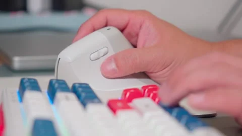 Office Worker Hands Using Computer Mouse and Keyboard Close Up Stock Footage 341919417