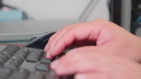 Office Worker Hands Using Computer Mouse and Keyboard Close Up Stock Footage 341919547