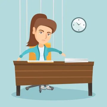 Office worker hanging on strings like marionette. Stock Illustration