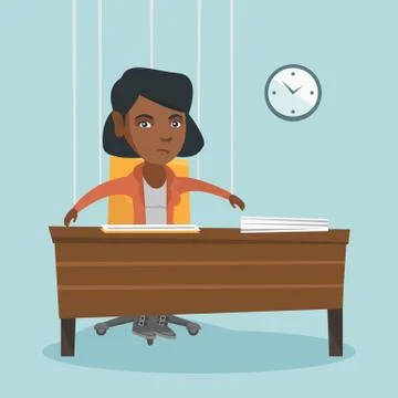 Office worker hanging on strings like marionette. Stock Illustration