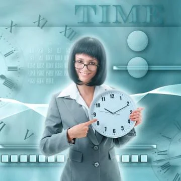 Office worker  holding big clock Stock Illustration
