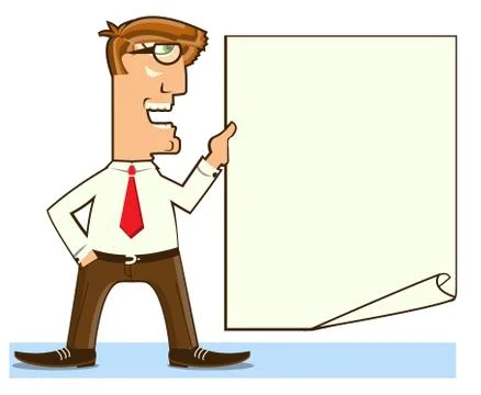 Office worker holding paper for text .vector man in office clothes Stock Illustration