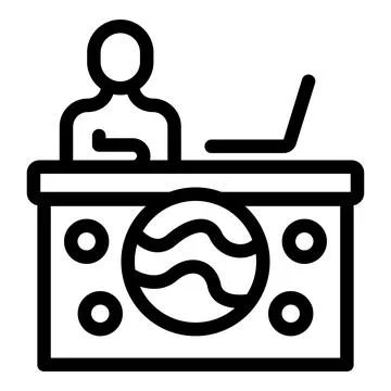Office worker icon at desk with computer 스톡 일러스트