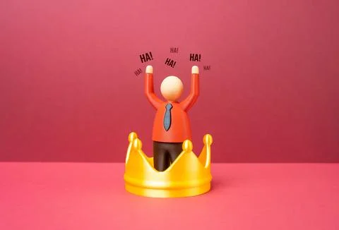 Office worker inside a large crown. An arrogant boss, reveling in power and.. Stockfoto's