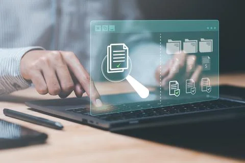 Office worker inspect with documents , pre-approval quality assessment ,bus.. 스톡 사진