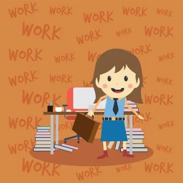 Office worker on the job full task employee cartoon Ilustración de archivo