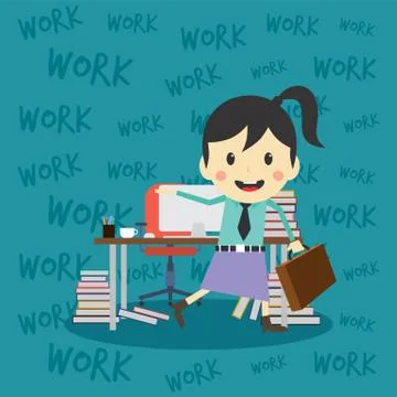 Office worker on the job full task employee cartoon Ilustración de archivo