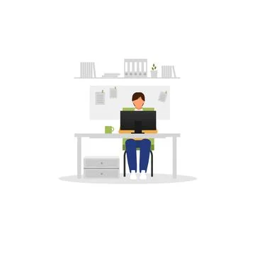 Office worker with laptop flat vector illustration イラスト素材
