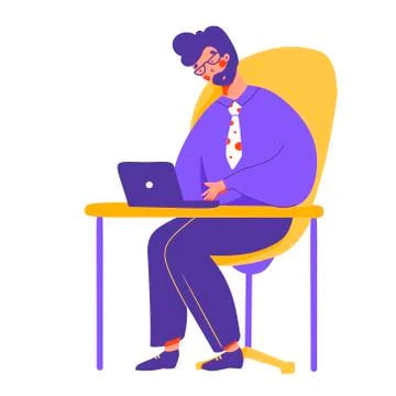 Office worker, for laptop work vector flat cartoon illustration. Stock Illustration