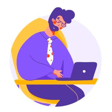 Office worker, for laptop work vector flat cartoon illustration. Stock Illustration