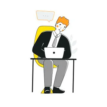 Office worker, for laptop work vector flat cartoon illustration. Stock Illustration