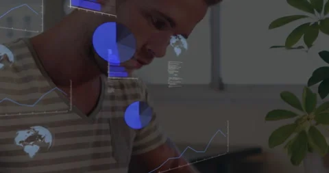 Office worker leaning in summoning charts for analysis jotting scrolling pie Video stock 315790972