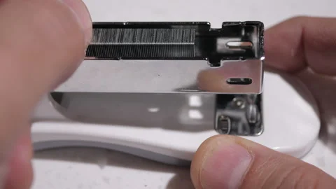 Office Worker Loads Stapler Vídeo Stock 220313486